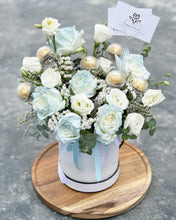 Load image into Gallery viewer, Flower Box To You (Pastel Blue Roses & Ferraro Rocher Design)