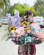 Load image into Gallery viewer, Extravagant Fruit Flower Basket To You (Purple Yellow Pink Earth Color Design )
