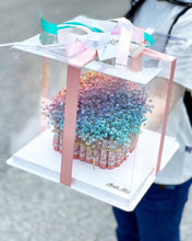 Load image into Gallery viewer, Cake Style Flower Money Box To You (Rainbow Baby Breath Transparent Box Design)
