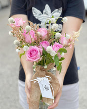 Load image into Gallery viewer, Flower Jar To You (Pink Roses Astilbe Gomprehena Jar Design)
