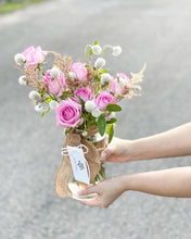 Load image into Gallery viewer, Flower Jar To You (Pink Roses Astilbe Gomprehena Jar Design)