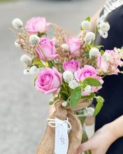 Load image into Gallery viewer, Flower Jar To You (Pink Roses Astilbe Gomprehena Jar Design)