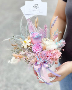 Preserved Flower Vase To You (1 Tone Preserved Pink Flowers Roses, Cotton Flowers & Assorted Dried Flowers Collection)