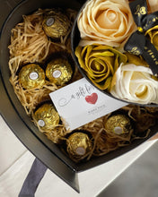 Load image into Gallery viewer, Valentines Everlasting Soap Flowers LOVE Box (Gold Champagne Ferraro Rocher Giftbox)