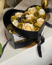 Load image into Gallery viewer, Valentines Everlasting Soap Flowers LOVE Box (Gold Champagne Ferraro Rocher Giftbox)