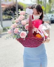 Load image into Gallery viewer, Extravagant Fruit Flower Basket To You (Soft Pastel Pink Color Design )