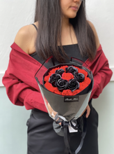 Load image into Gallery viewer, RUSSIAN WRAP Everlasting Soap Roses Bouquet To You - Russian Style 12 Red 6 Black