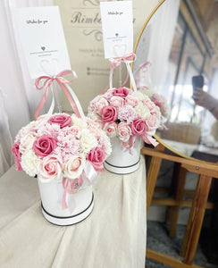 Everlasting Soap Flower Box To You - 33 Roses (Roses & Carnation Pastel Pink)
