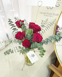Flower Jar To You  (Premium Kenya Red Roses & Eucalyptus)
