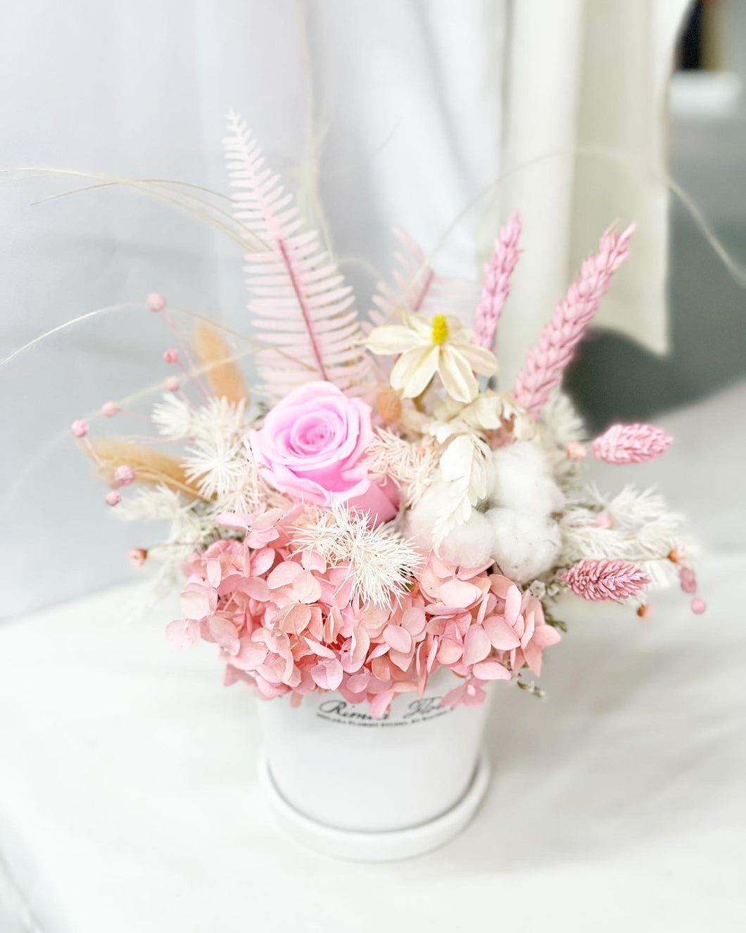 Preserved Flower Vase To You (Preserved Pink Flowers Roses, Cotton Flowers & Assorted Dried Flowers Collection)
