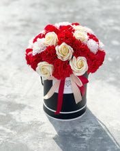 Load image into Gallery viewer, Everlasting Soap Flower Box To You - 33 Roses (Roses &amp; Carnation Red Champagne)

