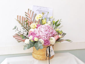 Flower Basket To You (Hydrangea, Roses, Ping Ping, Eustoma & Fillers)