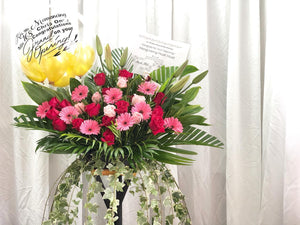 Congratulatory Flower Stand To You (Roses, Daisy, Lily, Carnation Leaf, Cordyline)