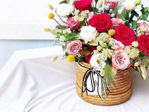 Flower Basket To You (Roses, Astranti, Craspedia, Eustoma, Ruscus, Spirea)