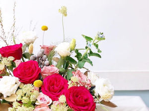 Flower Basket To You (Roses, Astranti, Craspedia, Eustoma, Ruscus, Spirea)