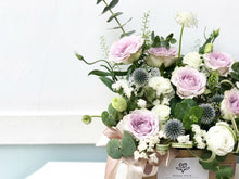 Load image into Gallery viewer, Flower Box To You (Roses, Eustoma, Echinops, Eucalyptus, Thalapsi, Greens)
