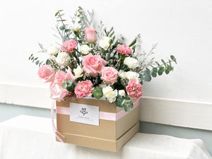 Flower Box To You (Roses, Carnation, Spray Carnation, Eucalyptus, Statice, Casphia)