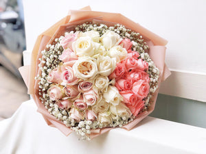 Prestige XL Bouquet To You Round Ombré Pink White 33 Roses