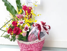Load image into Gallery viewer, Premium Fruit Flower Basket To You (Ginger, Lily, Roses, Carnations, Dancing Lady, Greens)
