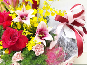 Premium Fruit Flower Basket To You (Ginger, Lily, Roses, Carnations, Dancing Lady, Greens)