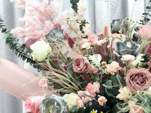 Congratulations Flower Stand To You (Roses, Chamomile, Eucalyptus, Stipa, Fish Tail, Bunny Tails)
