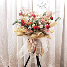 Load image into Gallery viewer, Congratulations Flower Stand To You : Roses, Chamomile, Eucalyptus, Stipa, Fish Tail, Palm Leaves
