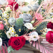 Load image into Gallery viewer, Congratulations Flower Stand To You : Roses, Chamomile, Eucalyptus, Stipa, Fish Tail, Palm Leaves
