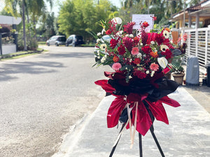 Congratulations Flower Stand To You (Ginger, Roses, Orchids, Spray Carnation, Chamomile, Eucalyptus, Anthurium, Palm Leaves)