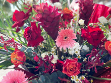 Load image into Gallery viewer, Congratulations Flower Stand To You (Ginger, Roses, Orchids, Spray Carnation, Chamomile, Eucalyptus, Anthurium, Palm Leaves)

