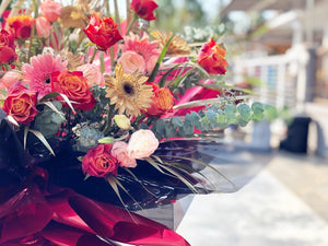 Congratulations Flower Stand To You (Roses, Spray Carnation, Eustoma, Eucalyptus, Daisy, Palm Leaves)