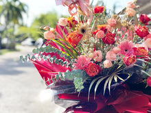 Load image into Gallery viewer, Congratulations Flower Stand To You (Roses, Spray Carnation, Eustoma, Eucalyptus, Daisy, Palm Leaves)
