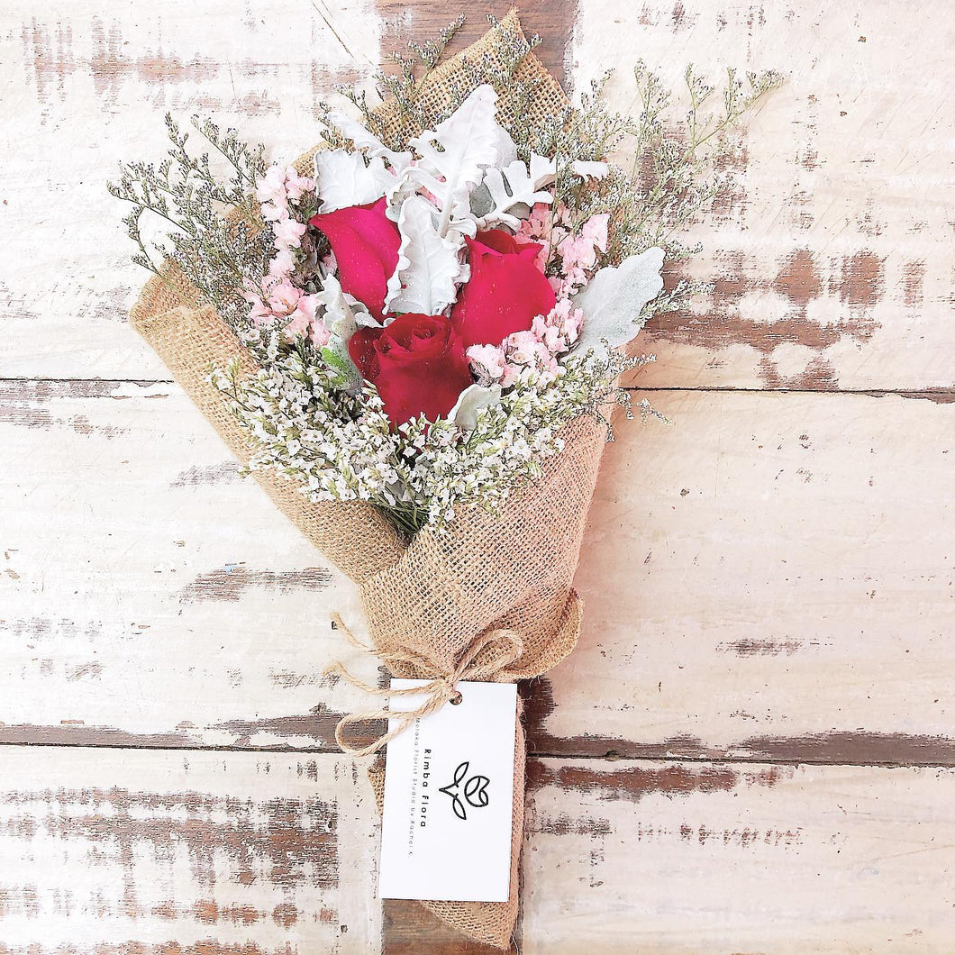 Signature Bouquet To You (Roses Red Silver Leaf Design)