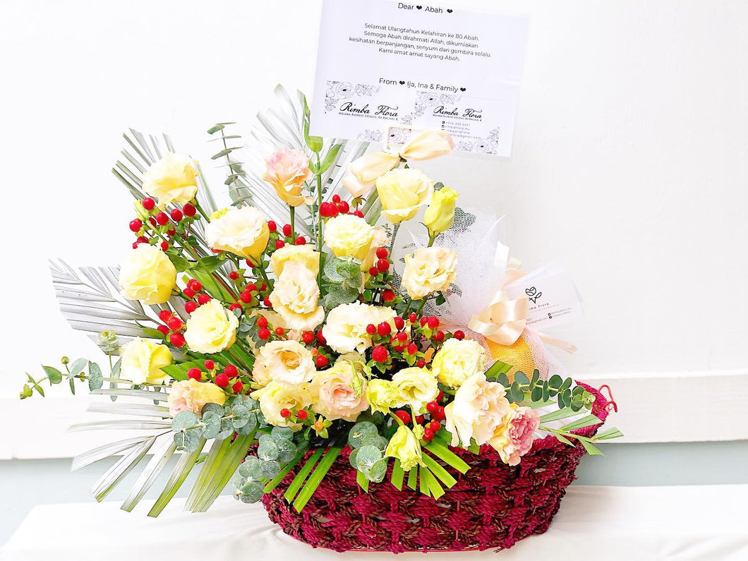 Premium Fruit Flower Basket To You ( Eustoma Champagne Design)