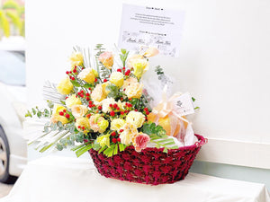 Premium Fruit Flower Basket To You ( Eustoma Champagne Design)
