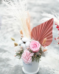 Preserved Flower Vase To You (Preserved Flowers Pink Roses, Carnation & Assorted Dried Flowers Collection)
