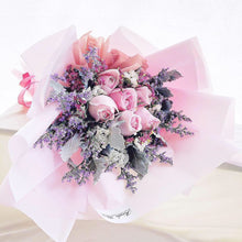 Load image into Gallery viewer, Prestige Wrap Bouquet (Roses, Silver Leaf, Wheat, Casphia)
