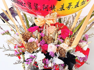 Congratulation Hot Air Ballon To You (Roses, Berry, Carnations, Casphia, Chicken Tail Leaves)