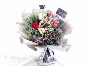 Prestige Chocolates Bouquet To You (Roses, Casphia, Pandanus, Kisses & Kit Kat)