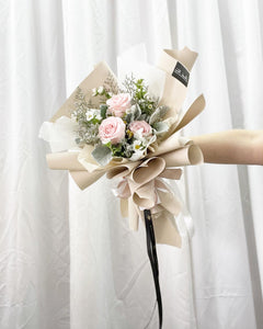 Prestige Bouquet To You (Pink Roses Silver Leaf Design 3 Stalks Style Wrap )
