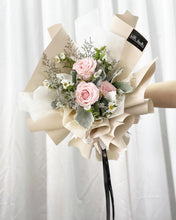Load image into Gallery viewer, Prestige Bouquet To You (Pink Roses Silver Leaf Design 3 Stalks Style Wrap )
