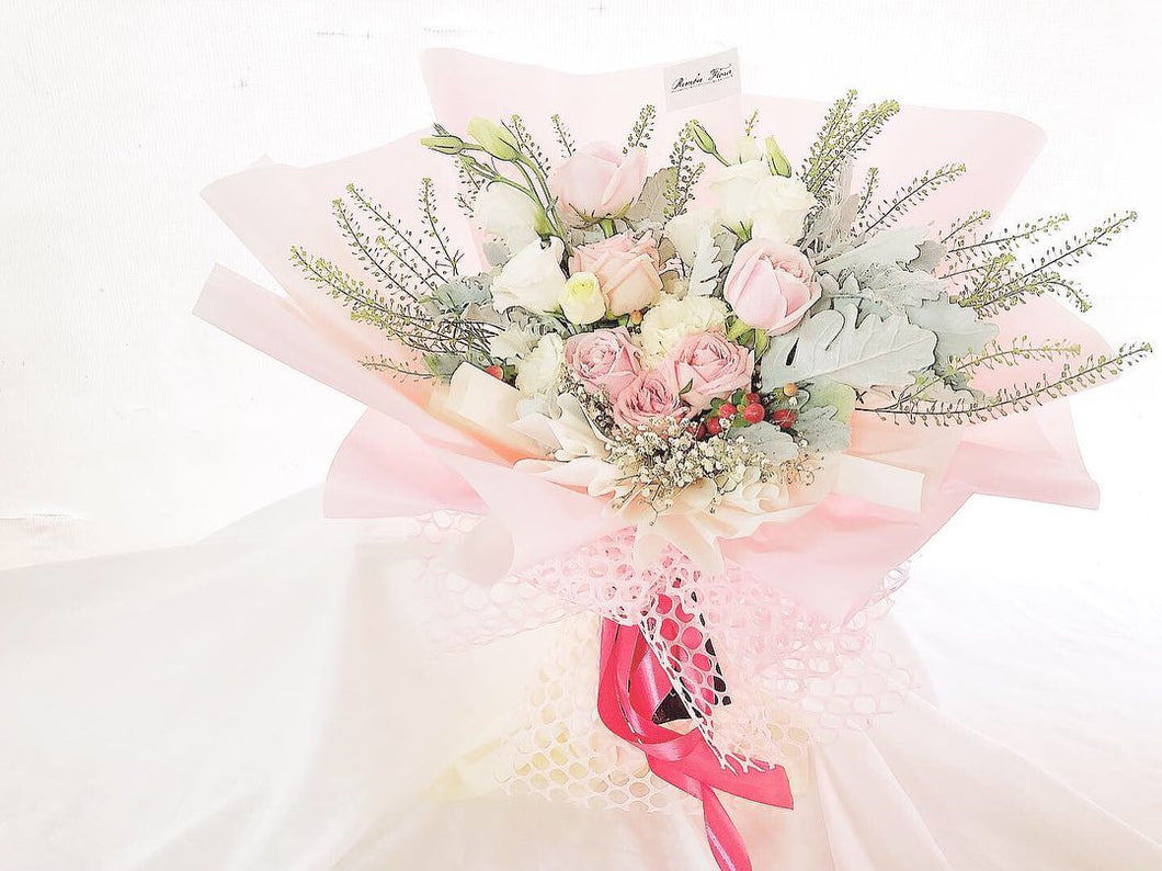 Prestige Bouquet To You (Roses, Eustoma, silver Leaf, Berry, Baby Breathe)