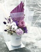 Load image into Gallery viewer, Preserved Flower Vase To You (Preserved Flowers Purple Roses, Carnation &amp; Assorted Dried Flowers Collection)
