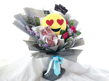 Load image into Gallery viewer, Prestige Emoji Bouquet To You (Emoji, Kit Kat, Roses, Pandanus, Casphia, Baby Breathe)
