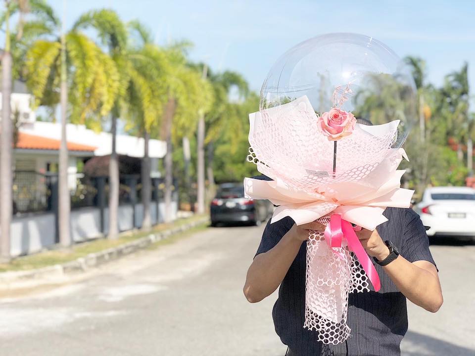 Preserved Flowers Ballon To You (1 Rose Pink Design)