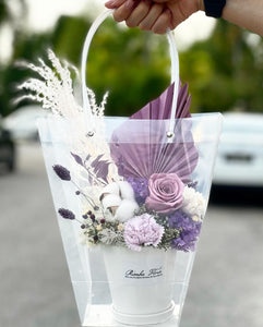 Preserved Flower Vase To You (Preserved Flowers Purple Roses, Carnation & Assorted Dried Flowers Collection)