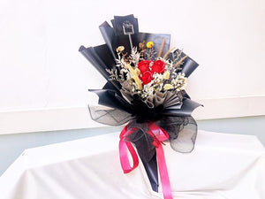 Everlasting Soap Flower Bouquet To You- 3 Roses (Red Roses Design)