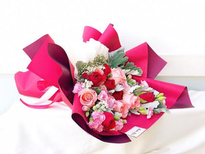 Prestige Wrap Roses To You (Red Pink Roses Maroon Wrap)