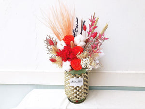 Preserved Flowers Vase To You (3 Roses + Hydrangea Design Chili Red)