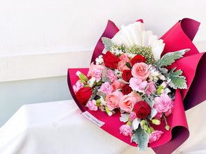 Prestige Wrap Roses To You (Red Pink Roses Maroon Wrap)