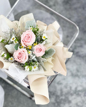 Load image into Gallery viewer, Prestige Bouquet To You (Pink Roses Silver Leaf Design 3 Stalks Style Wrap )
